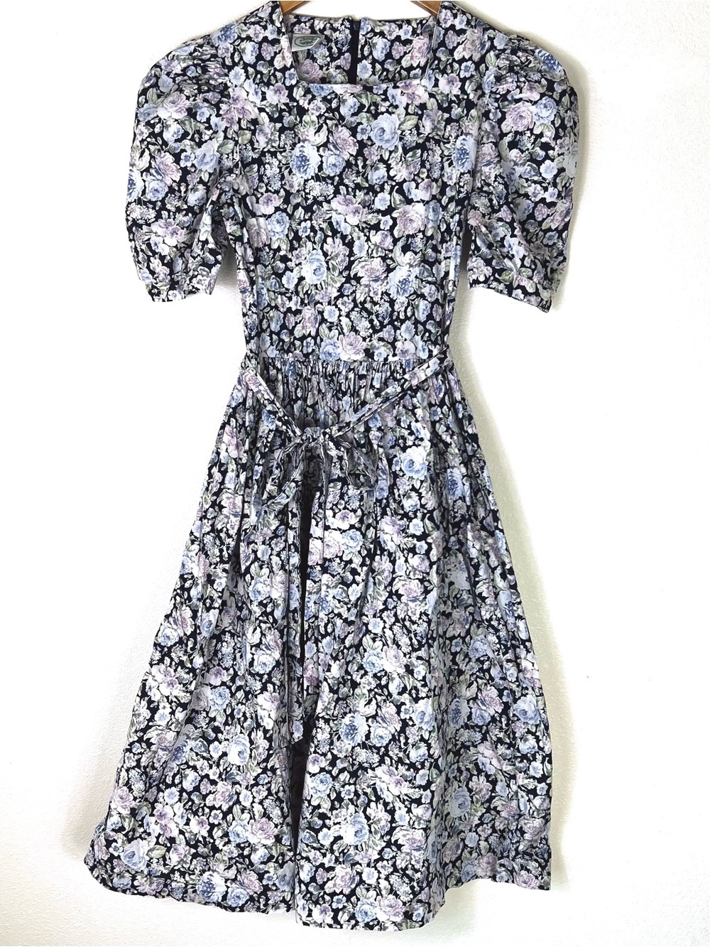 Laura Ashley Vintage Floral Puff-Sleeve Prairie Cottagecore Dress Pockets Small